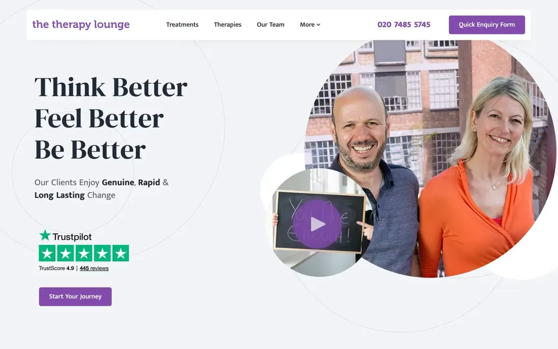 The Therapy Lounge website: a therapy practice homepage.